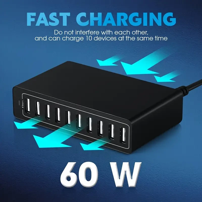 Gingersun 60W 10-Port USB Charging Station – Smart, Fast & Reliable Power for Every Device
