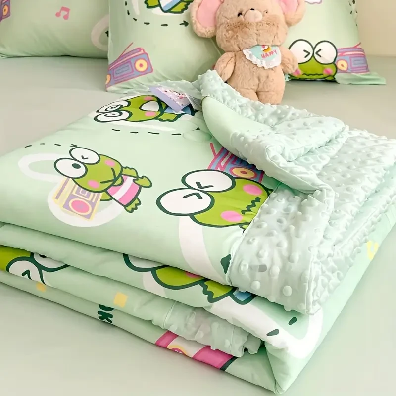 Sanrio Kuromi & Hello Kitty Mini Cooling Bedspread – Official Licensed Anime Blanket in Mint Green