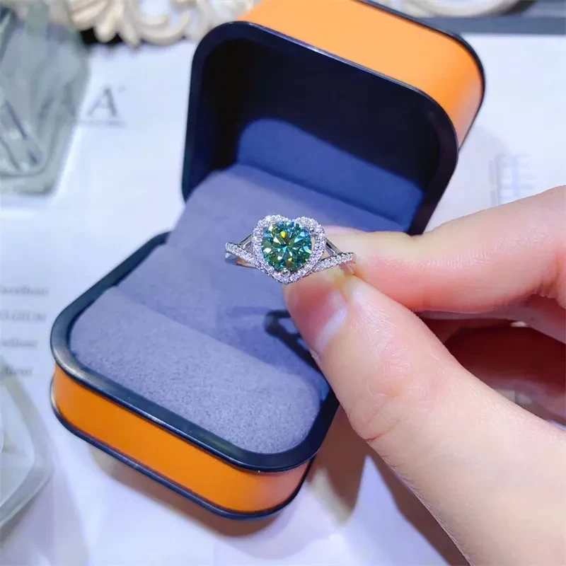 Blue Green Moissanite Ring