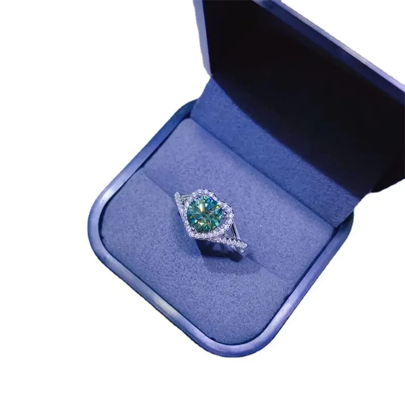 Blue Green Moissanite Ring