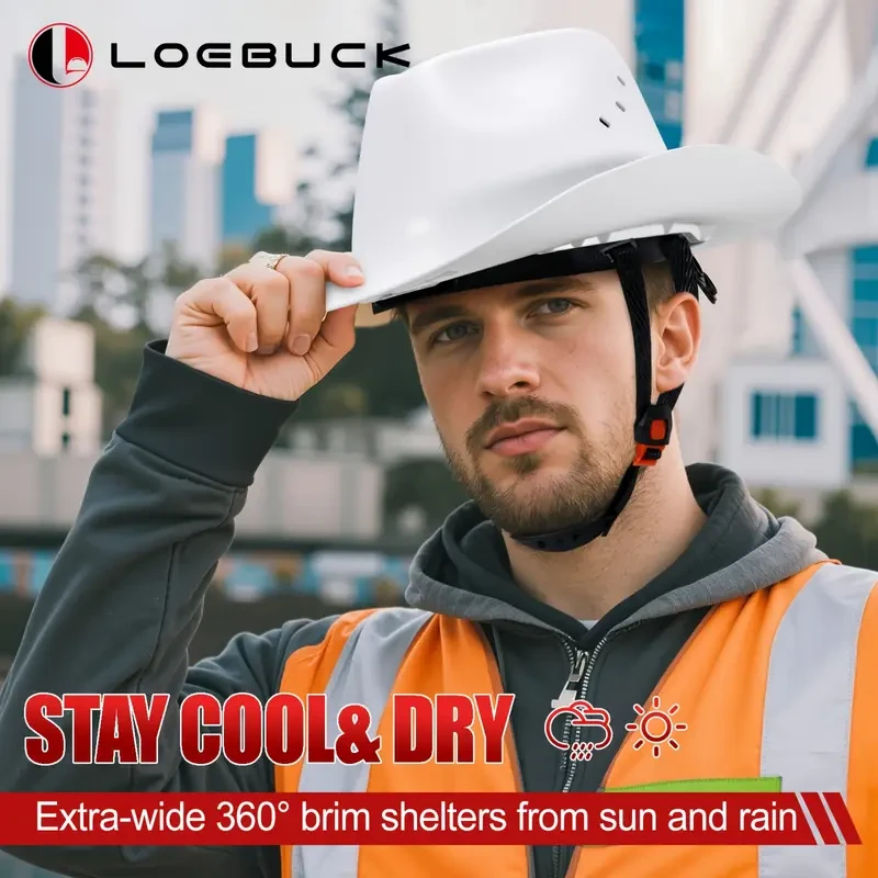 LOEBUCK Western-Style Hard Hat with Black Visor – Tough, Comfortable & Windproof