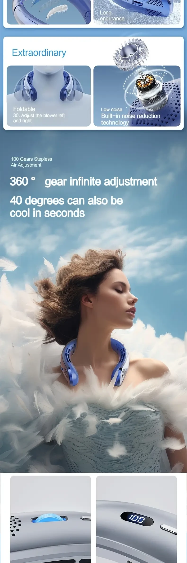 JUKOO 2025 Adjustable Temperature Portable Neck Fan – Smart, Quiet & Hands-Free