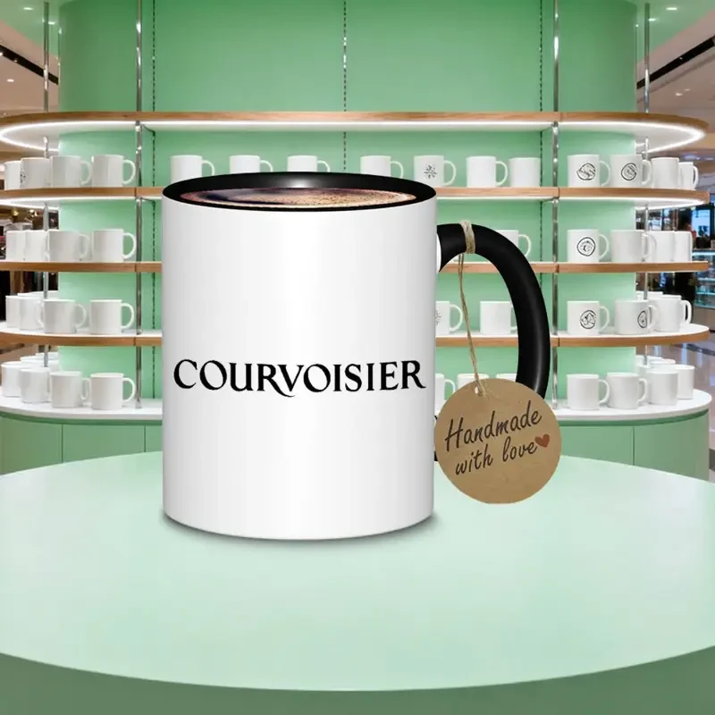 1pc Courvoisier Logo Ceramic Coffee Mug – Stylish French Design Tea/Coffee Cup for Office and Gifts