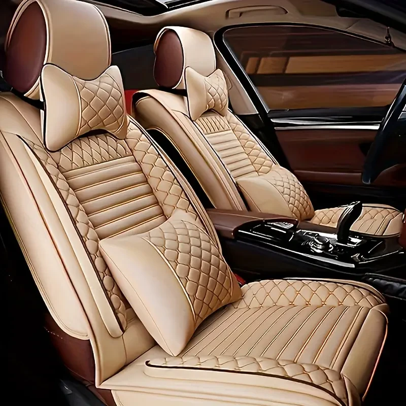 Luxury Lumbar Pillow Car Seat Covers for Audi A6 (2000-2018) – Premium PU Leather Covers for Front Seats