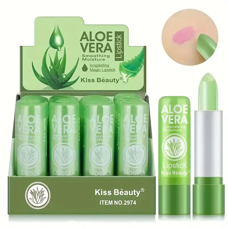 12pcs Aloe Vera Tinted Lip Balm – Replenishing Matte Finish with Thermochromic Jelly Lipstick for All Skin Types