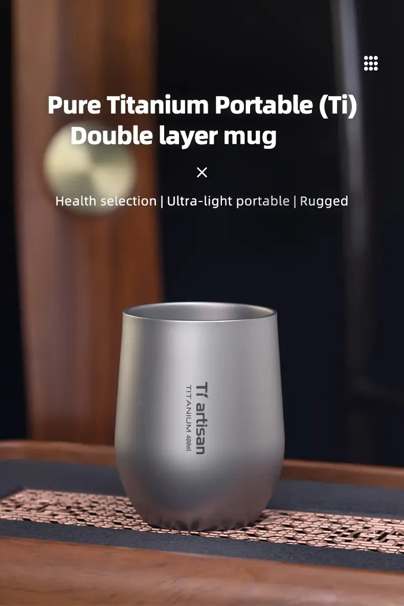 Tiartisan 255ml/400ml Outdoor Titanium Water Mug – Lightweight, Double-Walled Drinkware for Camping, Hiking, and Travel