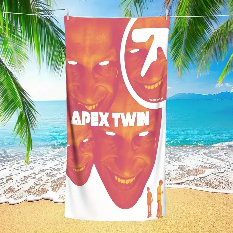 Aphex Twin Themed 2-in-1 Foldable Beach Towel & Storage Bag – Quick-Dry Microfiber, Vibrant Logo Design, Perfect for Music Fans