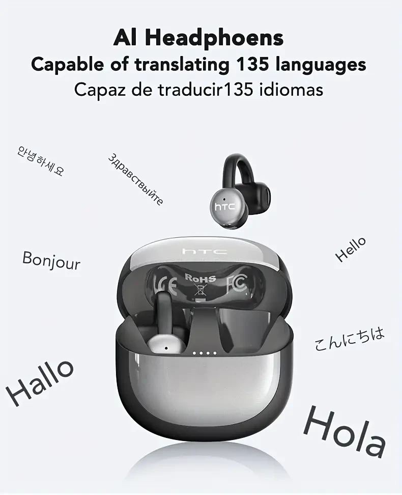 HTC NE15 Open Translation Ear Clip – Real-Time Communication with Noise Cancellation and 48-Hour Battery Life