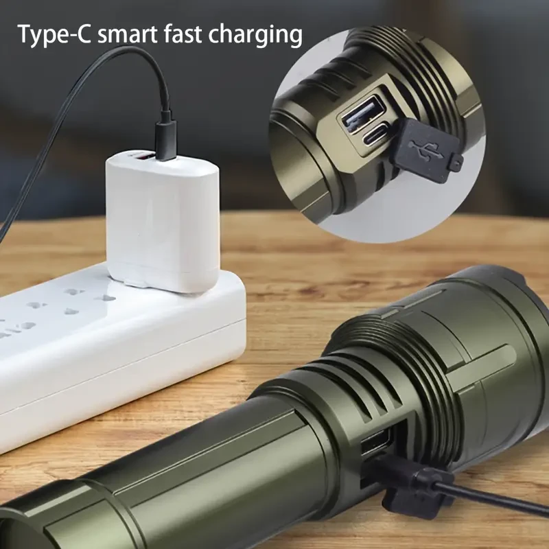 HUUKERS Powerful Pure Aluminum Flashlight – Adjustable Beam, 5000mAh Battery, USB Charging for Outdoor Adventures