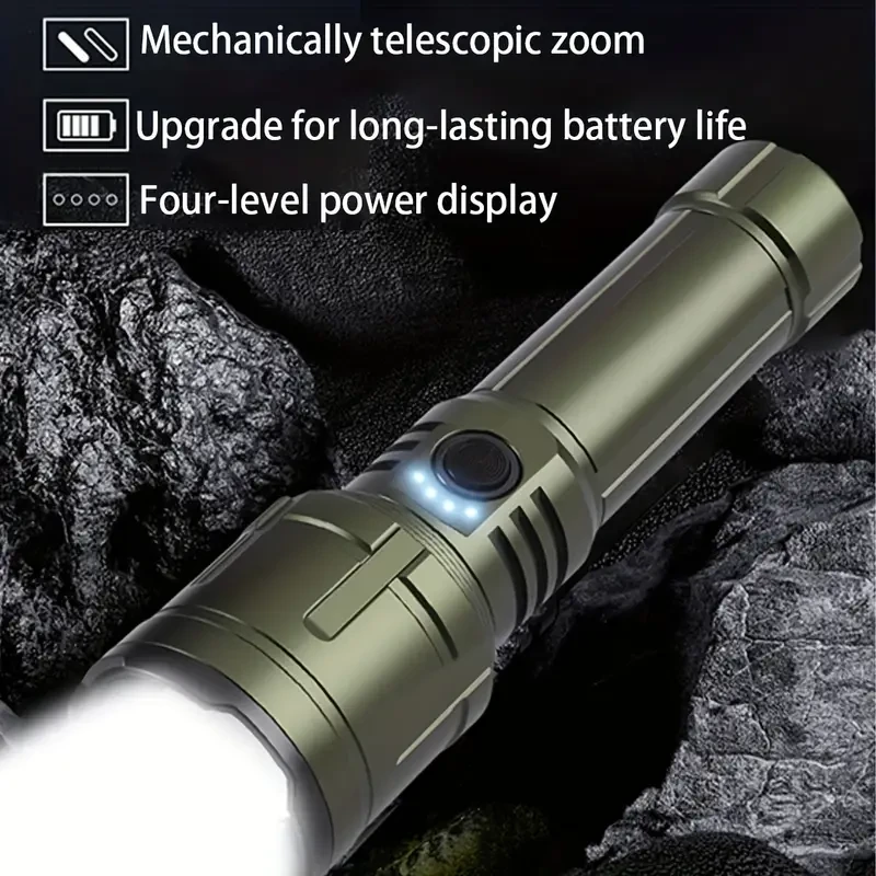 HUUKERS Powerful Pure Aluminum Flashlight – Adjustable Beam, 5000mAh Battery, USB Charging for Outdoor Adventures