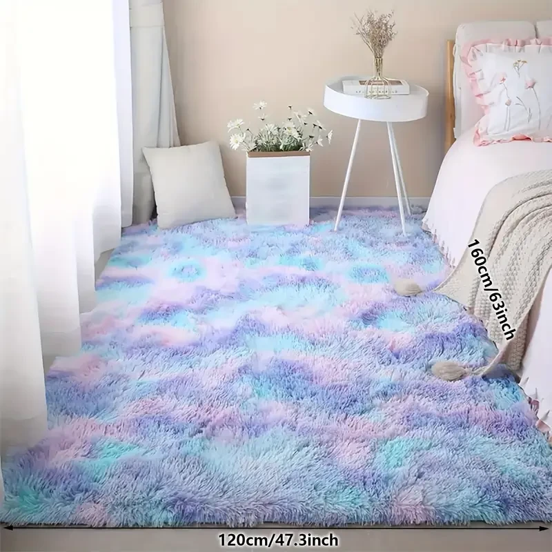 XMwike Fluffy Braided Polyester Area Mat – Vibrant Tie-Dye Design for Stylish Home Decor