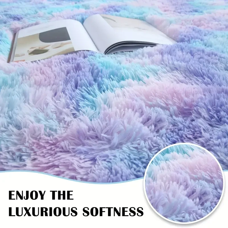 XMwike Fluffy Braided Polyester Area Mat – Vibrant Tie-Dye Design for Stylish Home Decor