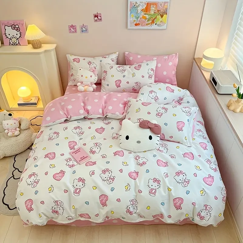 Love Cat Pattern Bedding Four-Piece Set – Add Charm and Comfort to Your Bedroom