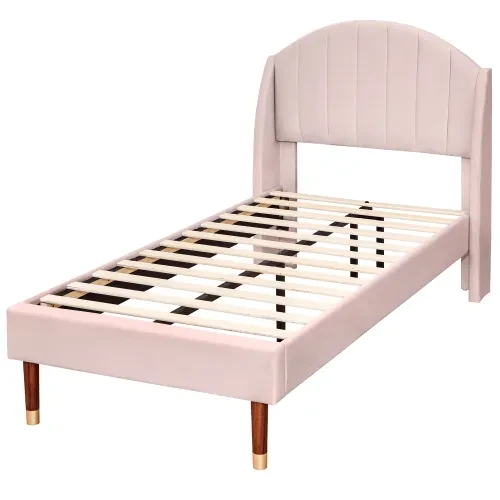 Upholstered Bed,Single Bed-3ft 90x190cm ,with Slatted Frame And Headboard, Youth Bed, Wooden Slatted Support, Easy Assembly, Velvet, Pink