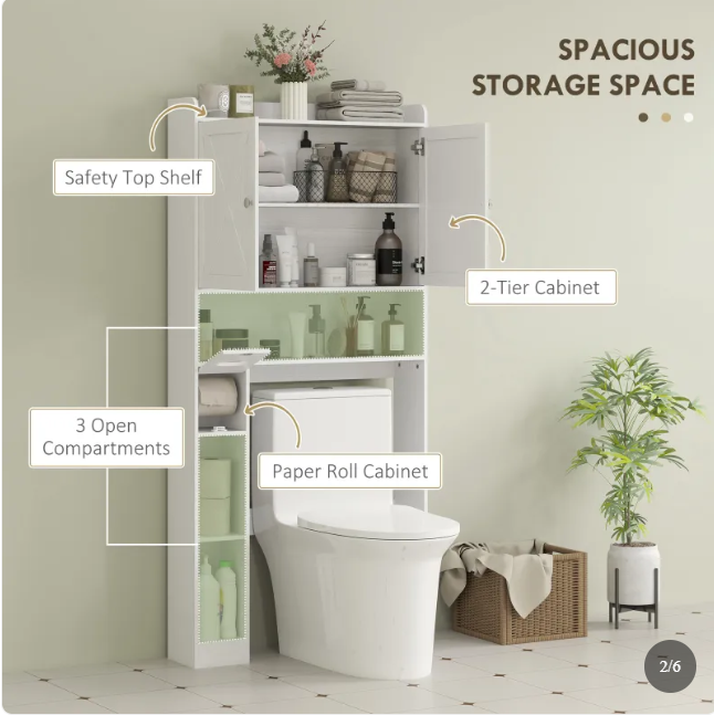 Farmhouse Over The Toilet Cabinet With Barn Doors, Over The Toilet Storage Cabinet With Adjustable Shelf, White