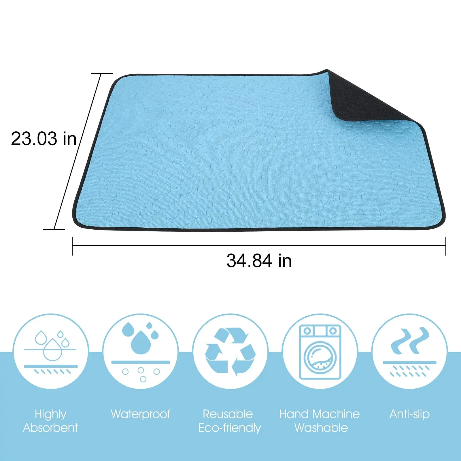 Washable Dog Urine Pad, Waterproof Toilet Training Mat For Dogs, 89.5 X 59.2 Cm - 34.5 In X 23 In, Washable Urine Pad Non-Slip Diaper Pad, For Puppies And Cats, 2 Packs