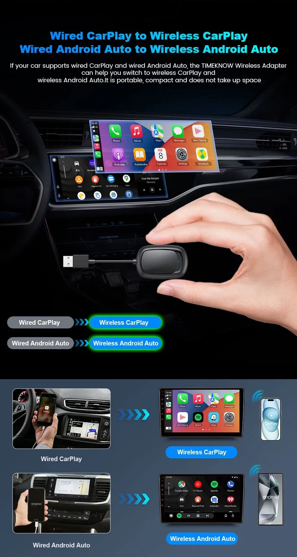 Cross-two-in-one Wireless CarPlay Wireless Android Auto Car Interconnection Box