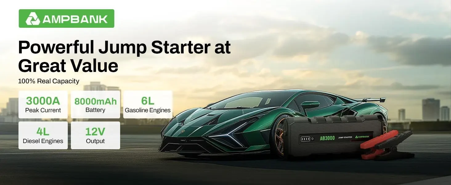 3000A Car Emergency Starting Power Supply 12V Portable Battery Starter Suitable For 6.0L Gasoline And 4.0L Diesel Engines