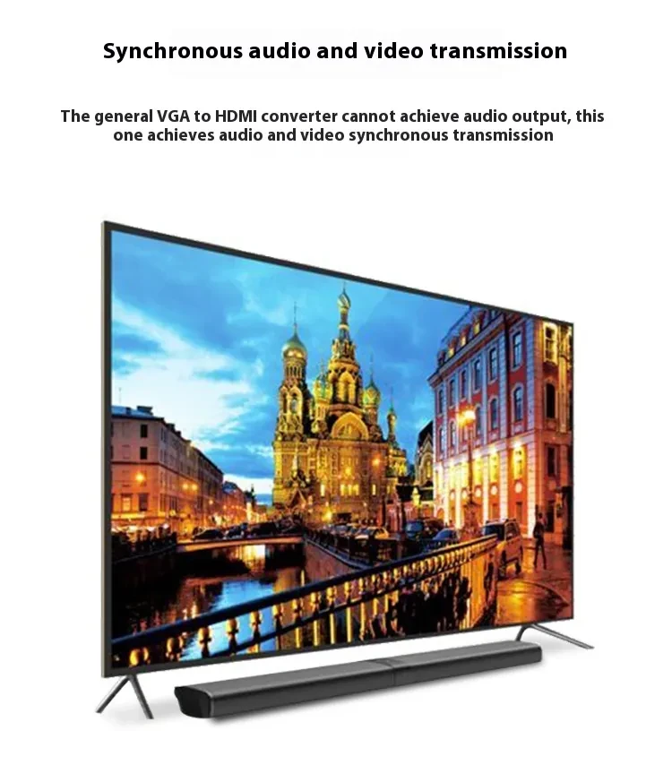 VGA To HDMI Adapter Cable With Audio Power Supply 1080p Plug And Play