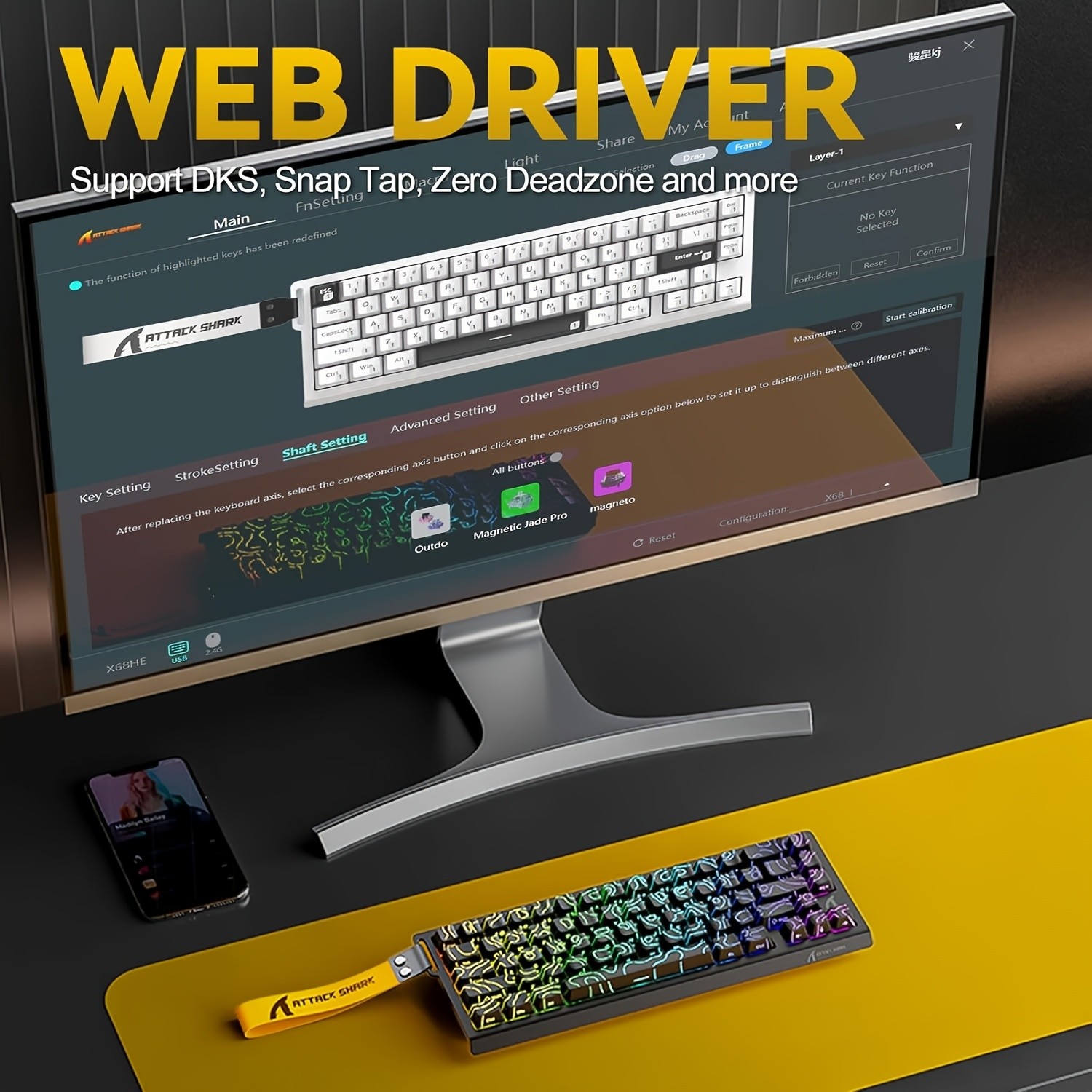 ATTACK SHARK X68 HE 8000 Hz Rapid Trigger Gaming Keyboard