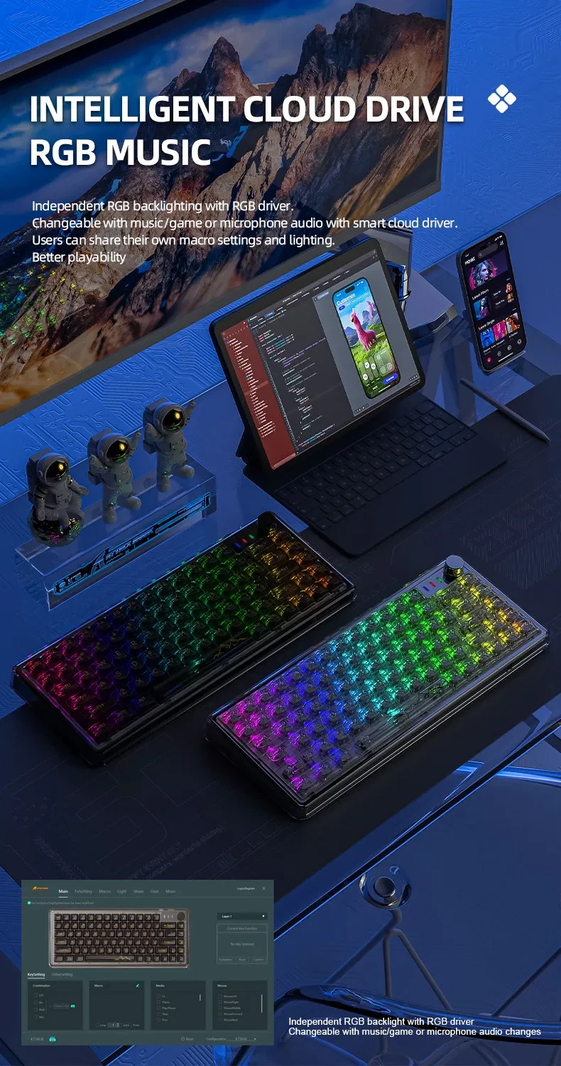 Attack Shark K75RGB Wireless Mechanical Bluetooth Transparent Gasket Hot Plug Keyboard
