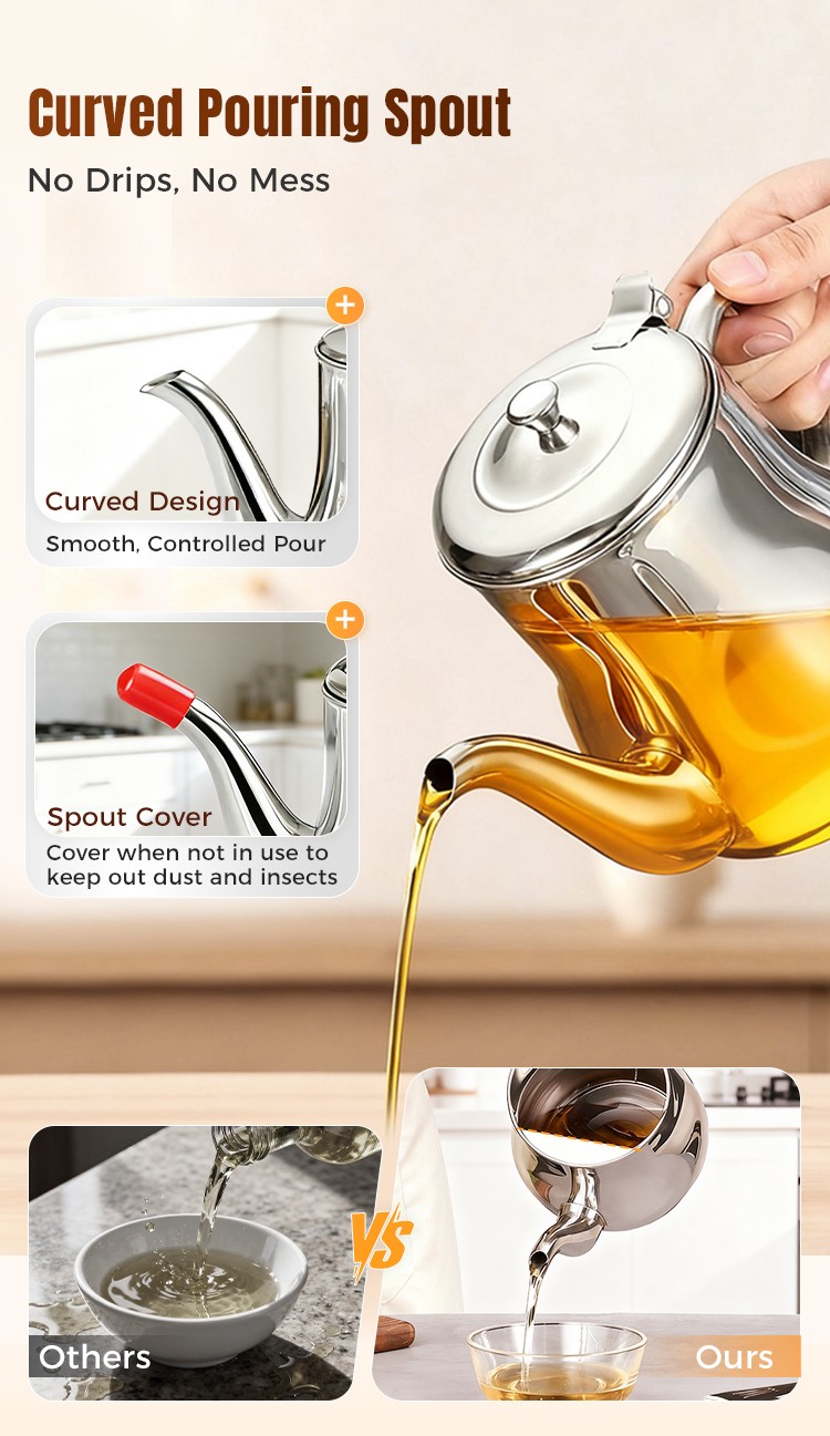 Stainless Steel Grease Strainer & Oil Storage Pot with Mesh Filter