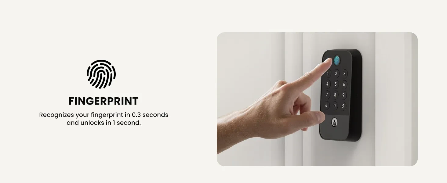 Smart WiFi & Bluetooth Door Lock With Fingerprint, Keypad & Code Entry, App Remote Control, Auto Lock, Black