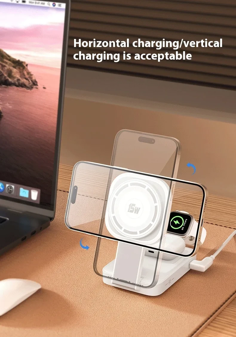 15W Foldable And Portable Three-in-one Wireless Charger