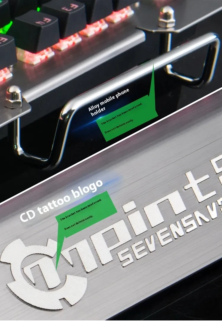 Green Axis Metal Panel With Wrist Splint Wired Professional Gaming Keyboard