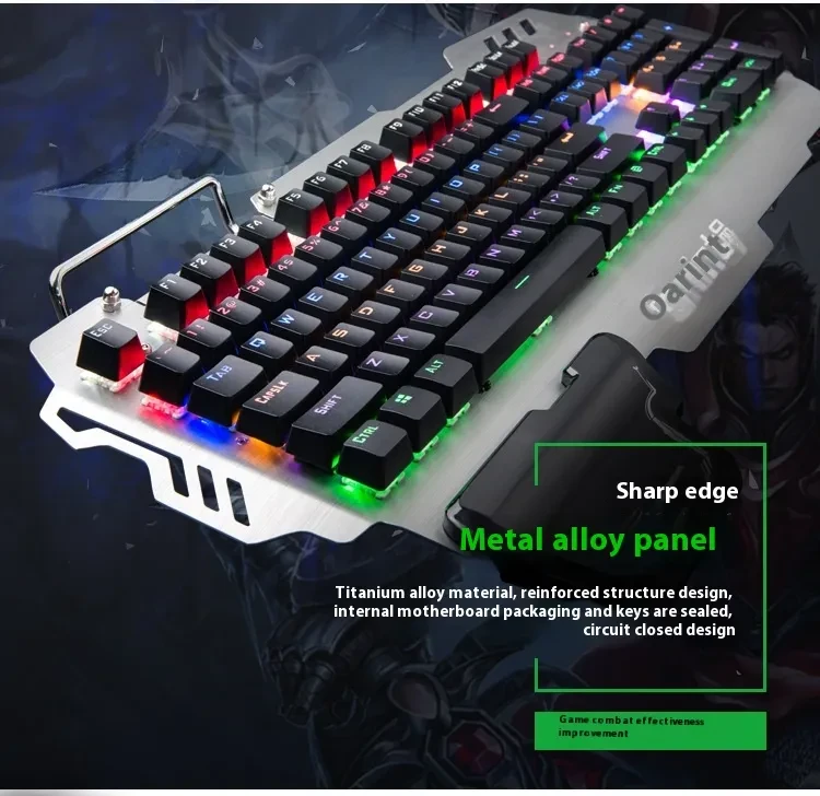 Green Axis Metal Panel With Wrist Splint Wired Professional Gaming Keyboard