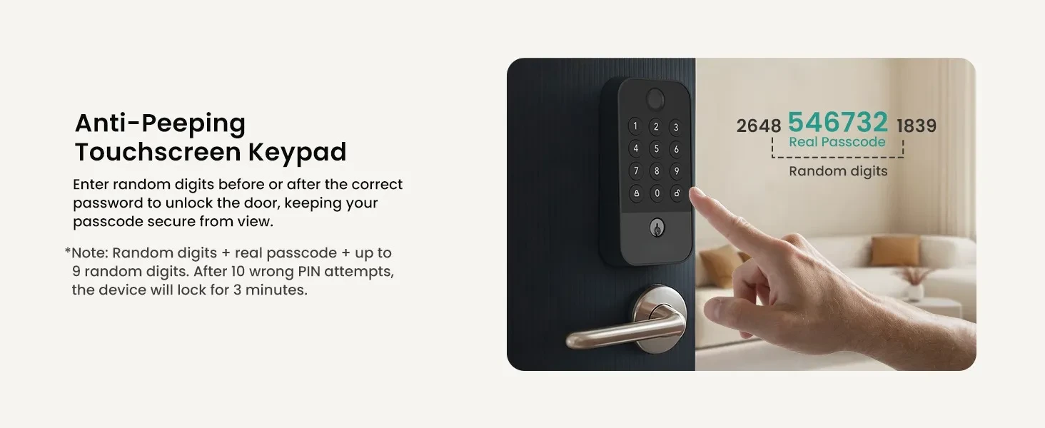 Smart WiFi & Bluetooth Door Lock With Fingerprint, Keypad & Code Entry, App Remote Control, Auto Lock, Black