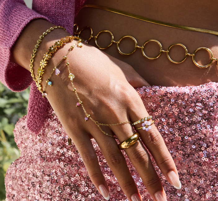 Stainless Steel Colorful Natural Stone Mitten-type Bracelet