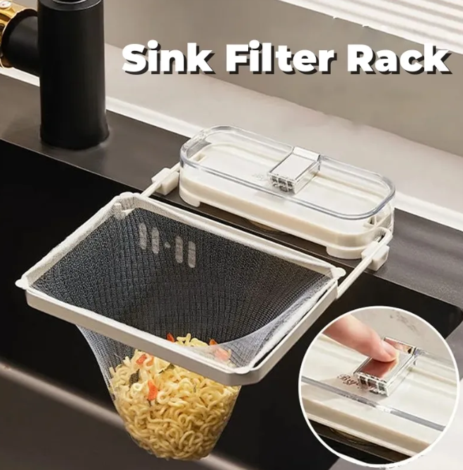 Kitchen Sink Filter Rack with Suction Cup – Disposable Leftover Filter Pocket and Drain Rack