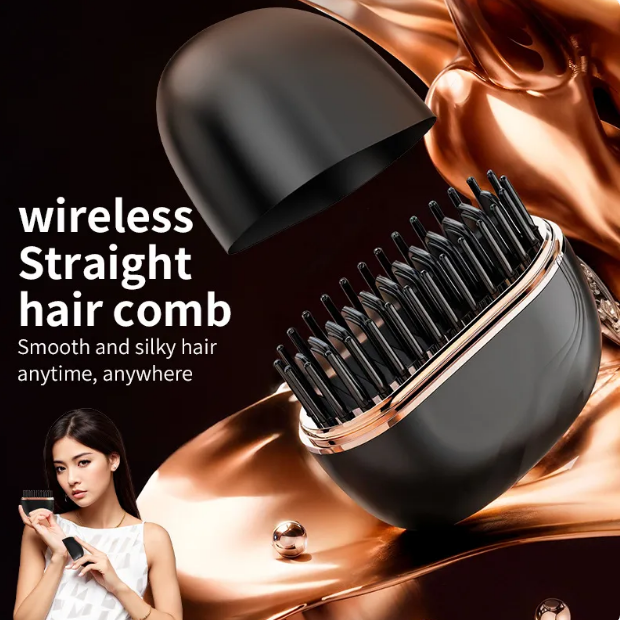Mini Wireless Hair Straightening Comb – Portable Ceramic Ionic Styling Brush