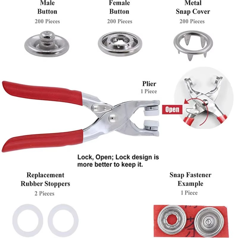 CraftFix™ Metal Prong Snap Button Kit – Complete Stud & Pliers Set for Sewing Projects