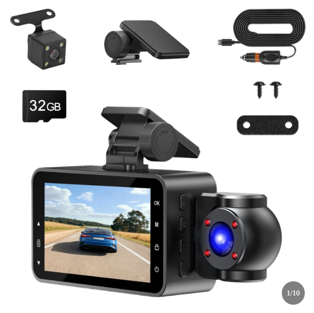 WiFi FHD 1080P 3 Channel Car Dash Cam Front Rear Inside With 32G MMC Card Motion Detection Loop Recording Infrared Night Vision Surveillance Car Camera With App Control