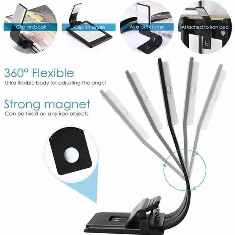 LED Kindle Light For E-book Kindle Lamp USB Rechargeable Flexible Clip Book Kindle Light Reading Portable Flashlight