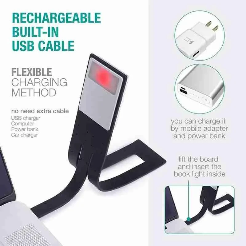 LED Kindle Light For E-book Kindle Lamp USB Rechargeable Flexible Clip Book Kindle Light Reading Portable Flashlight