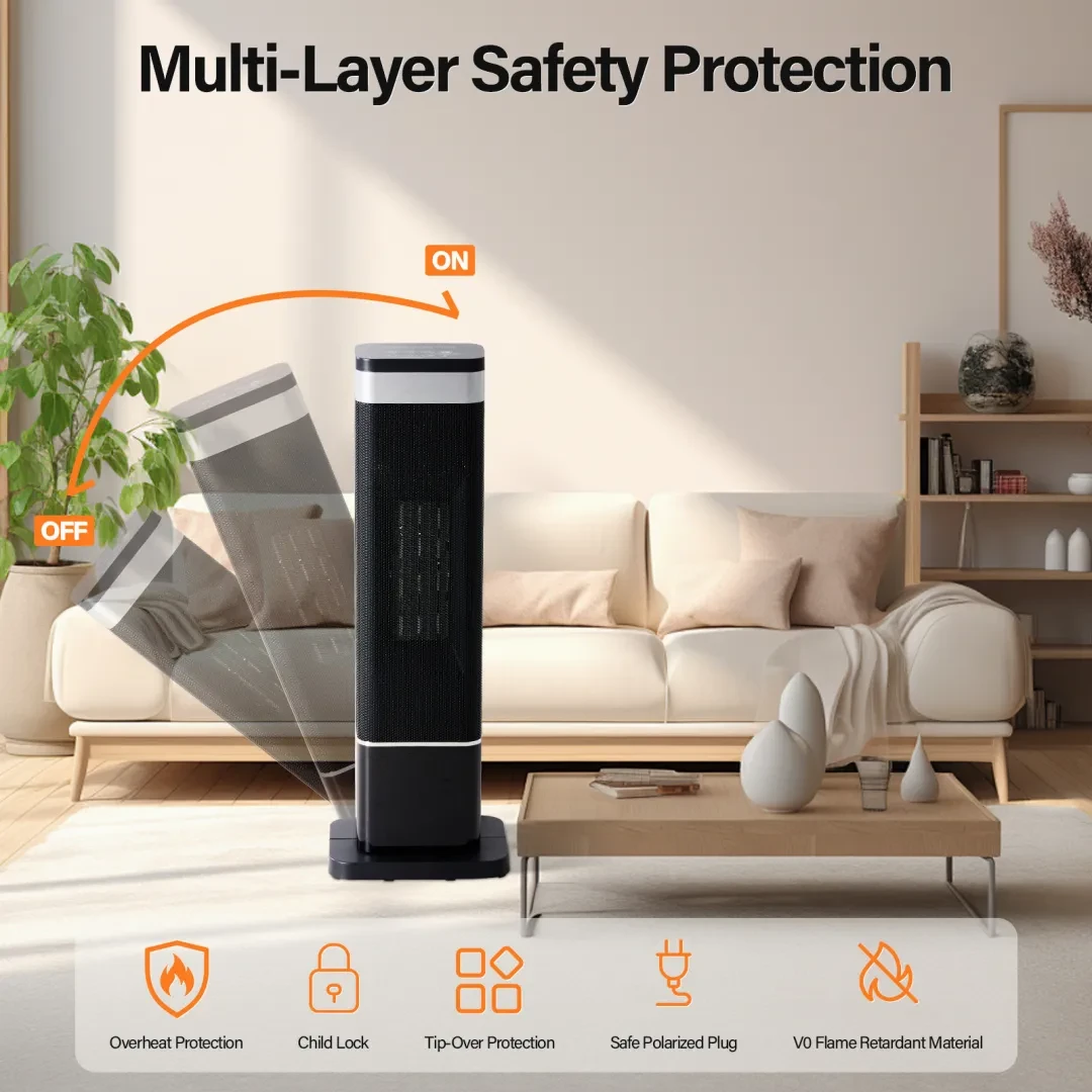 23inch Space Heaters For Indoor Use, Portable Heater With 7 Light Colors