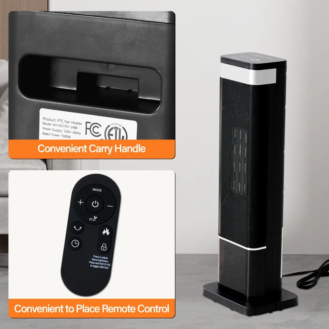 23inch Space Heaters For Indoor Use, Portable Heater With 7 Light Colors