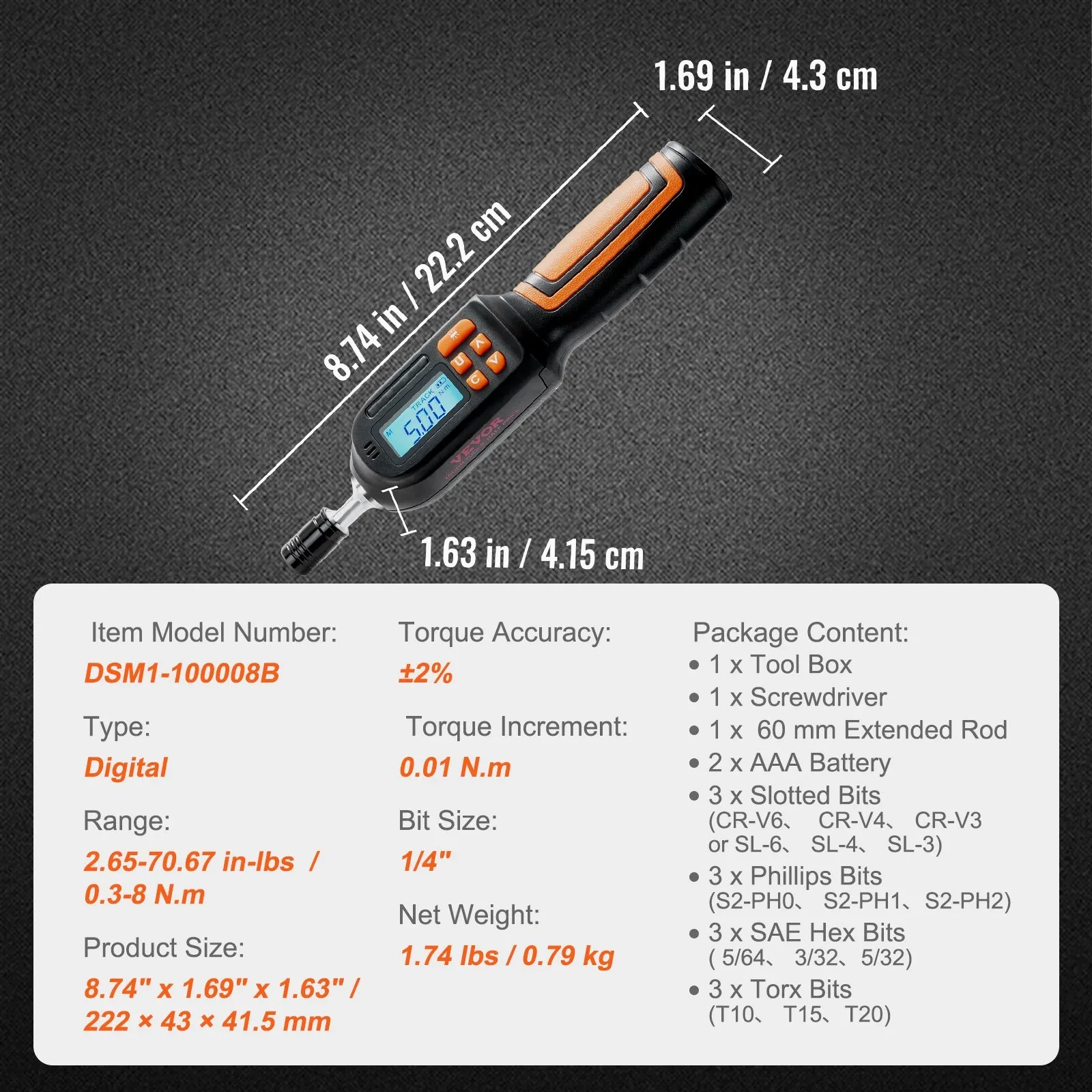 Digital Torque Screwdriver, 0.64 Cm Drive Screwdriver Torque Wrench, Electrician Torque Screwdriver With LCD, Comes With Screwdriver Bits And Storage Case