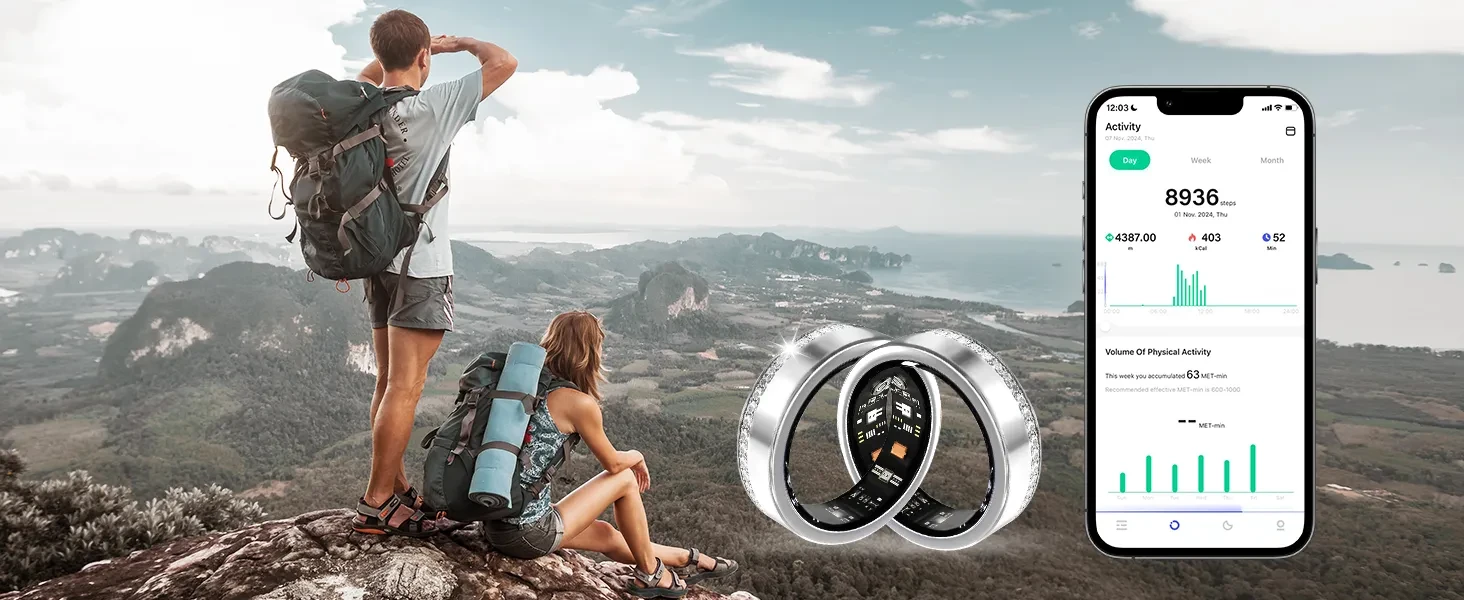 2025 New Smart Ring For Women Luxury Elegant Diamond Ring With Visible Tech Core Heart Rate Sleep Tracker Fitness Health Monitor IP68 Waterproof Compatible