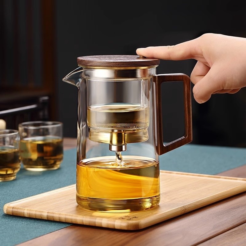 Harmony™ Water Separation Glass Teapot – Magnetic Switch Tea Brewer with Wooden Handle
