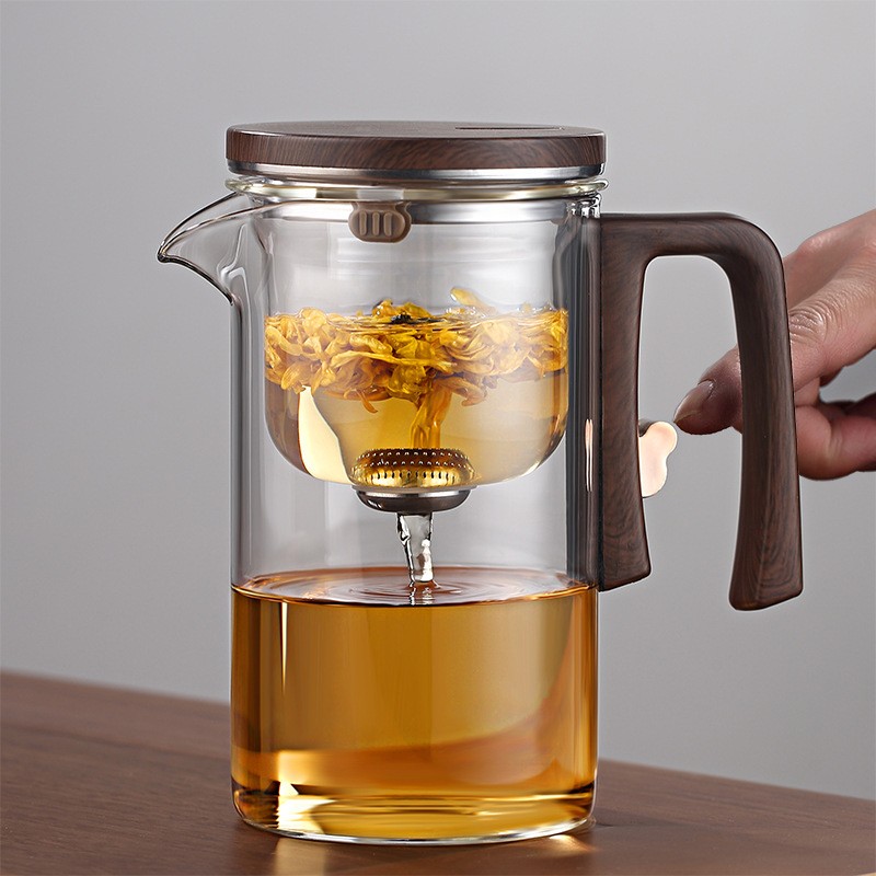 Harmony™ Water Separation Glass Teapot – Magnetic Switch Tea Brewer with Wooden Handle