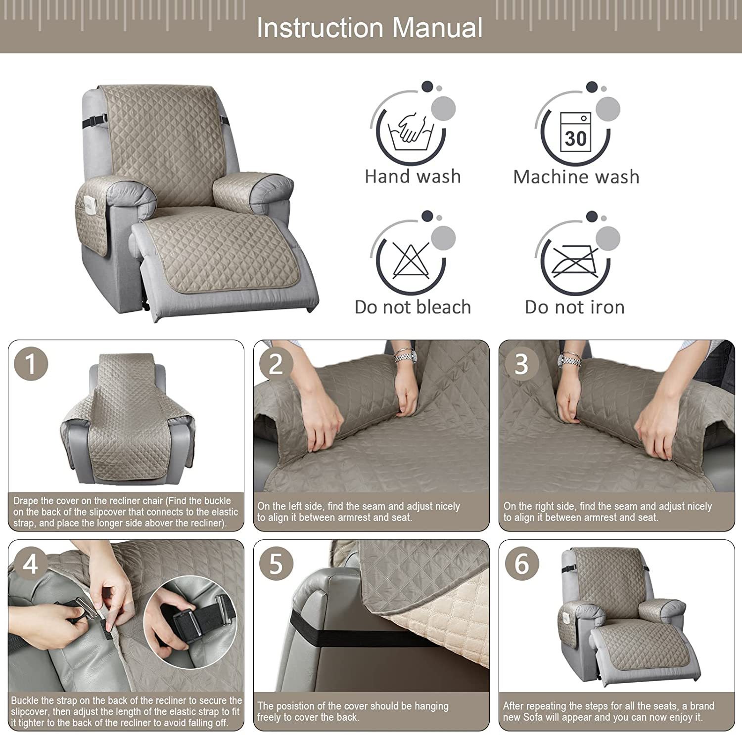 RhombusGuard™ Waterproof Recliner Slipcover – Non-Slip Stretch Furniture Protector