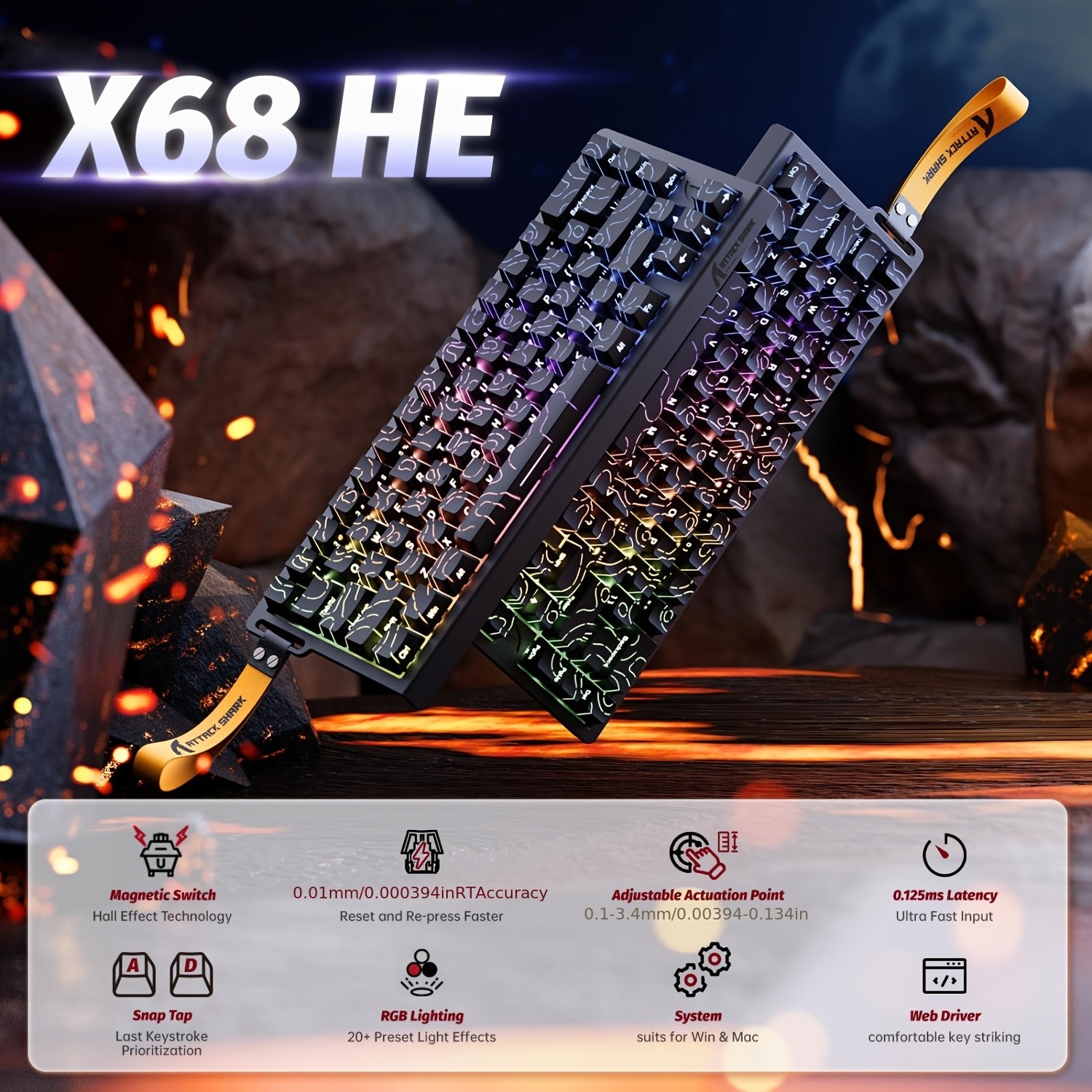 ATTACK SHARK X68 HE 8KHz Rapid Trigger Keyboard – Extreme Speed and Precision for NZ Gamers