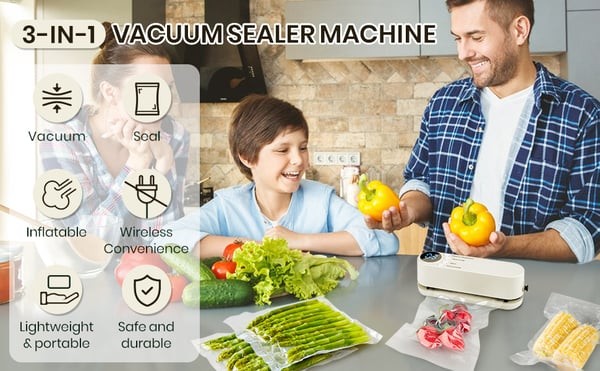 VacuoMini™ 3-in-1 Handheld Vacuum Sealer – Rechargeable Food Freshness System