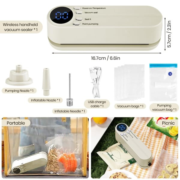 VacuoMini™ 3-in-1 Handheld Vacuum Sealer – Rechargeable Food Freshness System
