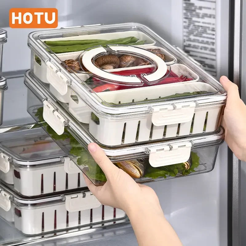 HOTU 4-Section Refrigerator Storage Container – Fresh-Keeping, Multifunctional & Durable