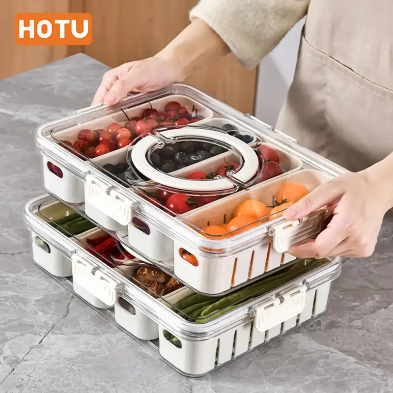 HOTU 4-Section Refrigerator Storage Container – Fresh-Keeping, Multifunctional & Durable